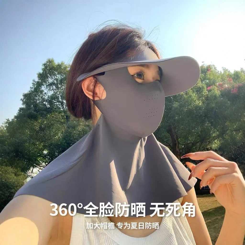 2025夏季新款骑车全脸防晒面罩帽子一体可拆卸遮阳防紫外线口罩女