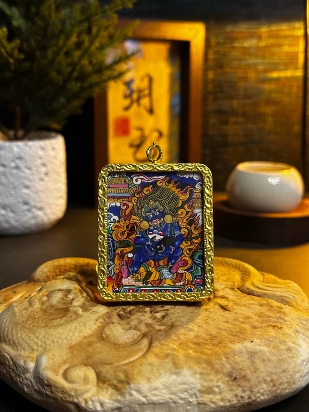 黑财神纯纯矿物质颜料-玥书纯手工热贡黑财神吊坠