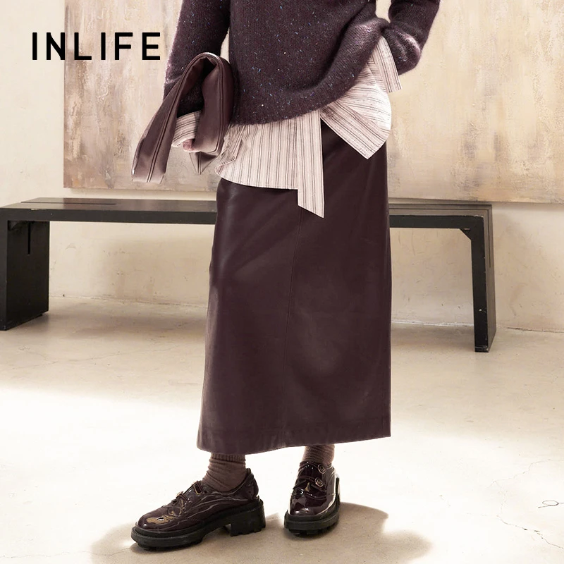 inlife高腰中长裙半身裙摩登感环保皮裙M49AQ9190