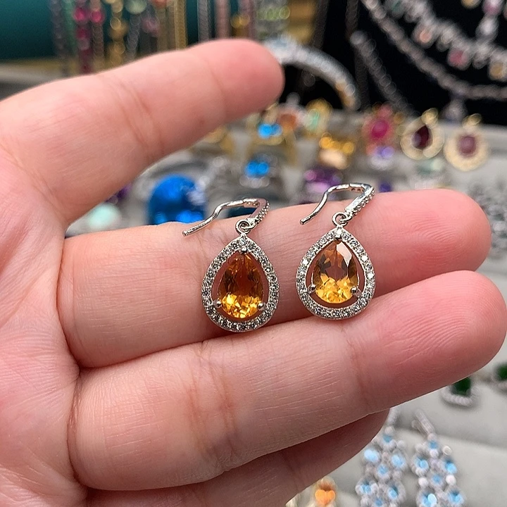 银S925镶嵌耳饰黄晶