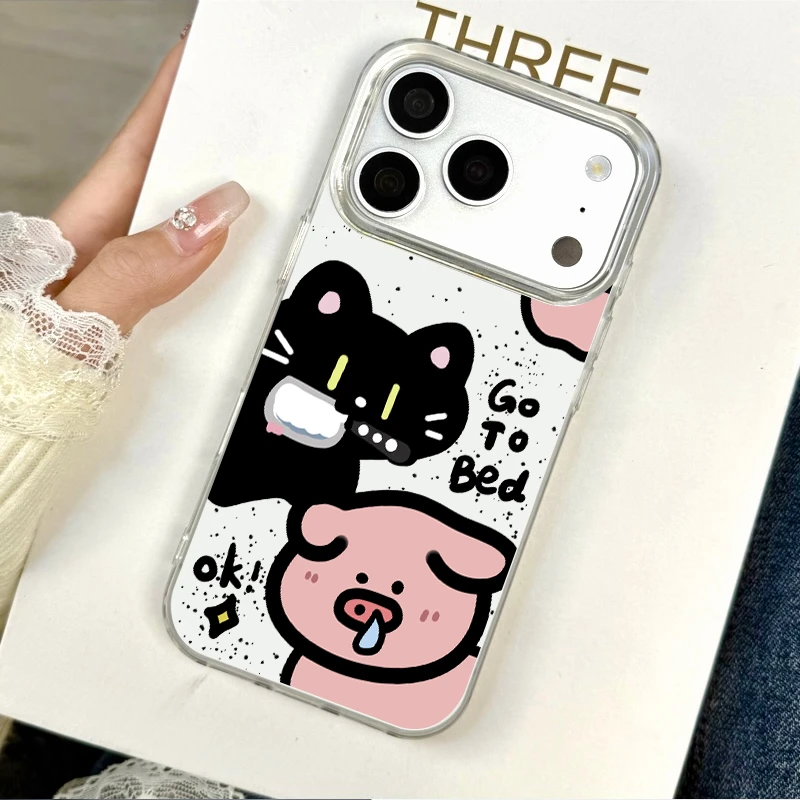 黑猫猪猪适用于苹果17promax手机壳苹果16promax防摔大孔软边