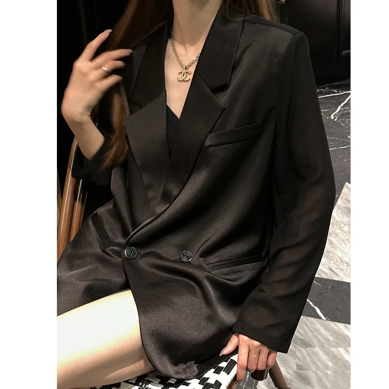 夏季新款网纱透气西装外套女高级感气质后开叉宽松轻薄防晒西服