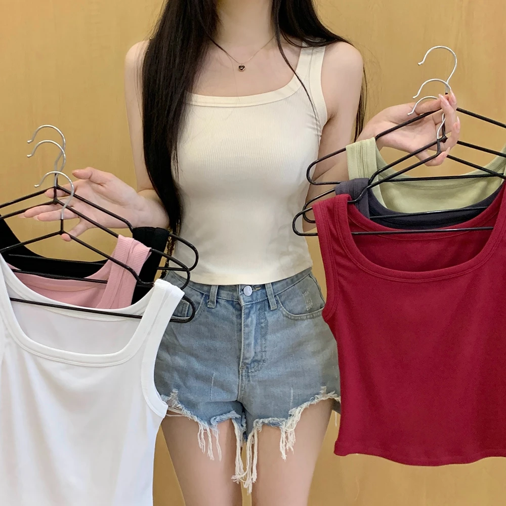 2025春夏新款大码女装胖妹妹显瘦方领无袖背心吊带通勤百搭