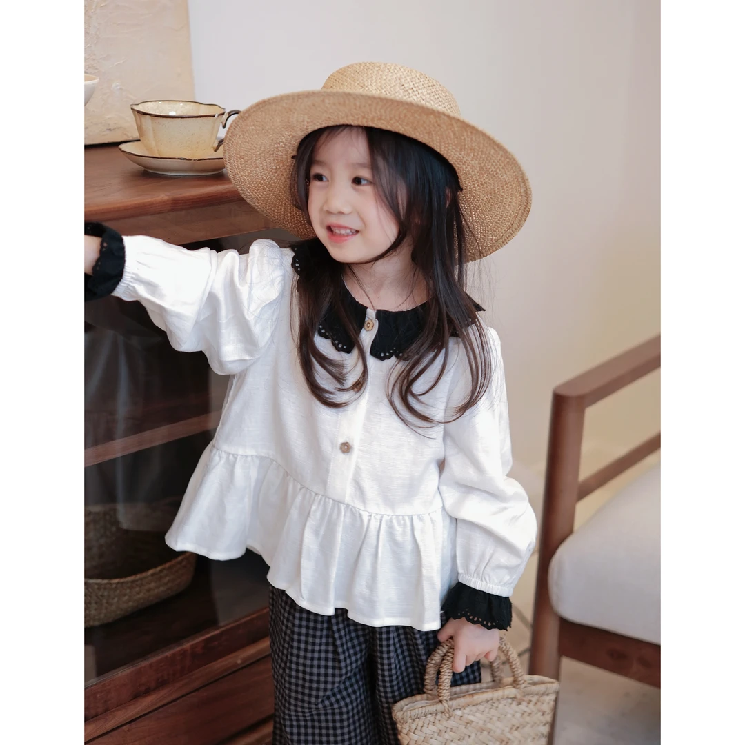 【希格曼】2025儿童童装春夏百搭洋气娃娃领长袖衬衫熙熙可可CS2508