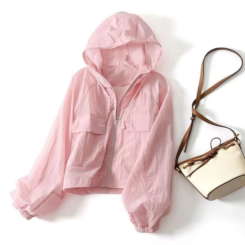 轻薄透气连帽防晒衫女短外套2025夏季新款防紫外线休闲宽松防晒衣