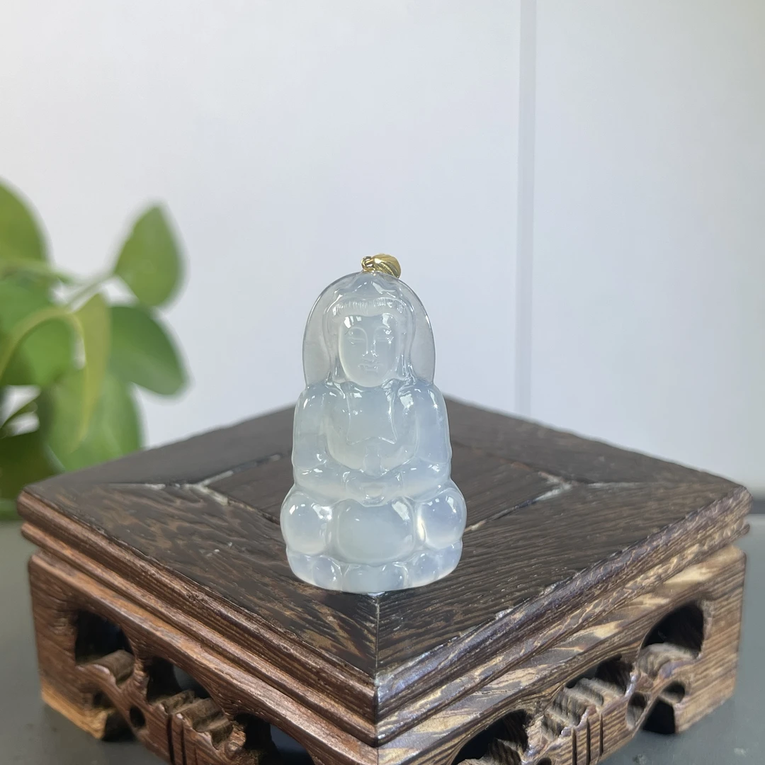 JXB01-90  天然缅甸A货翡翠  18K扣正装观音