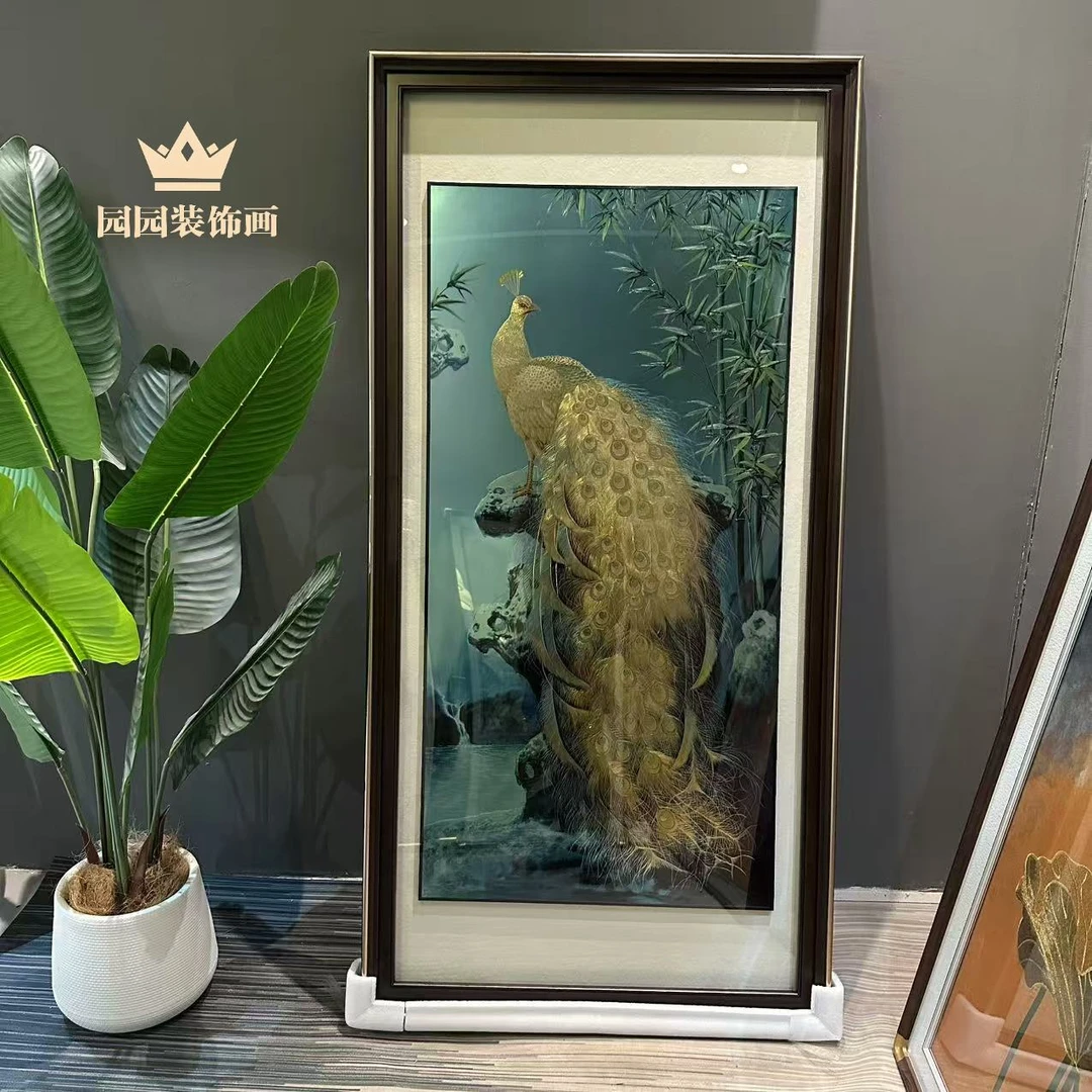 【富贵孔雀图】铜雕画挂画现代新中式玄关高端装饰画