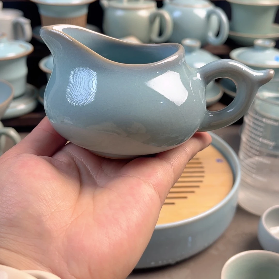 陶摆件瓷天青釉西施公道