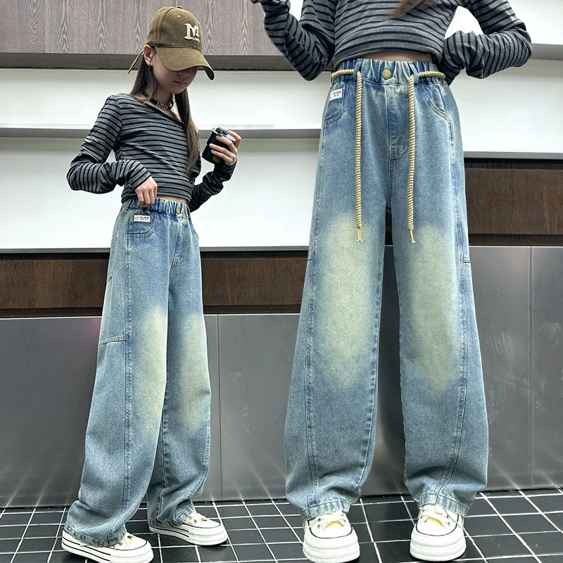 女童裤子春秋款儿童牛仔裤春季新款阔腿裤洋气时髦春装中大童女孩