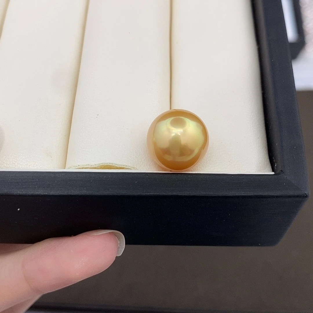 未镶嵌海水珍珠耳饰13-14mm金珠