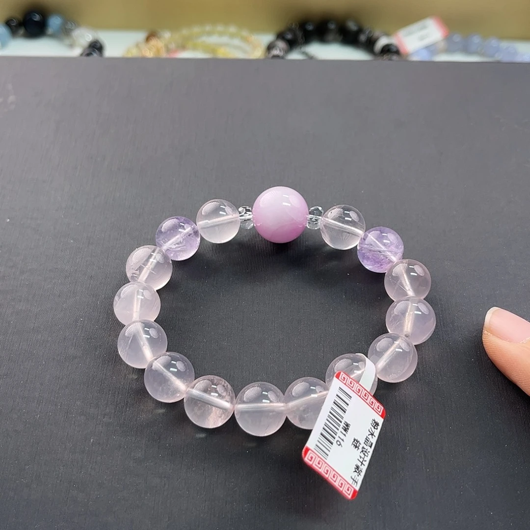 水晶手链未镶嵌粉水晶加紫锂辉设计款手串