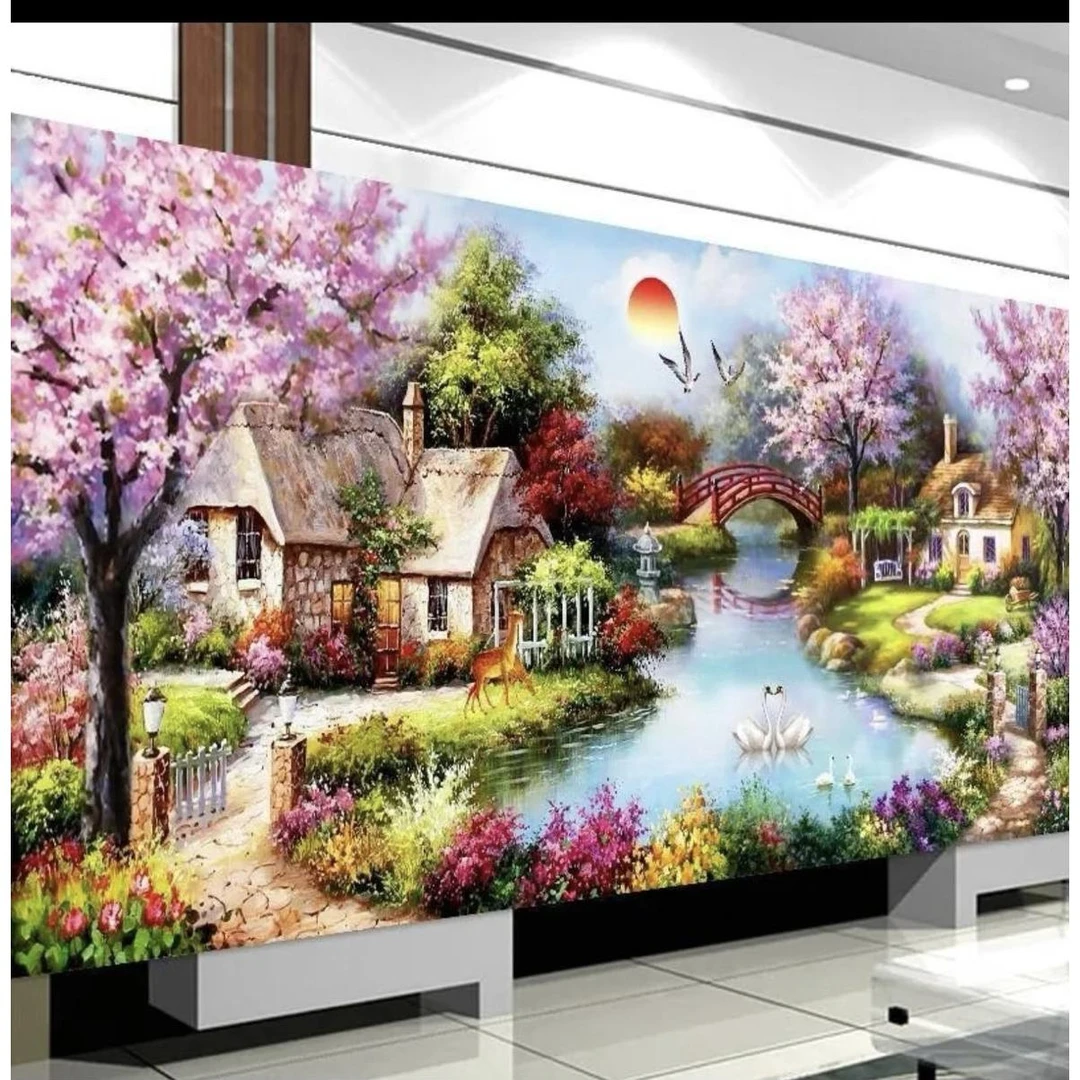 2.3米新款梦幻家园花园小屋客厅大幅欧式风景手工十字绣装饰画