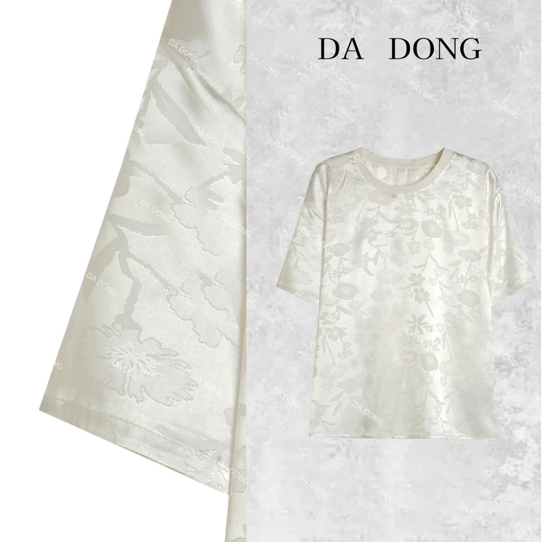 春树下--中式国风气质时尚百搭休闲夏季复古宽松圆领提花简约短袖