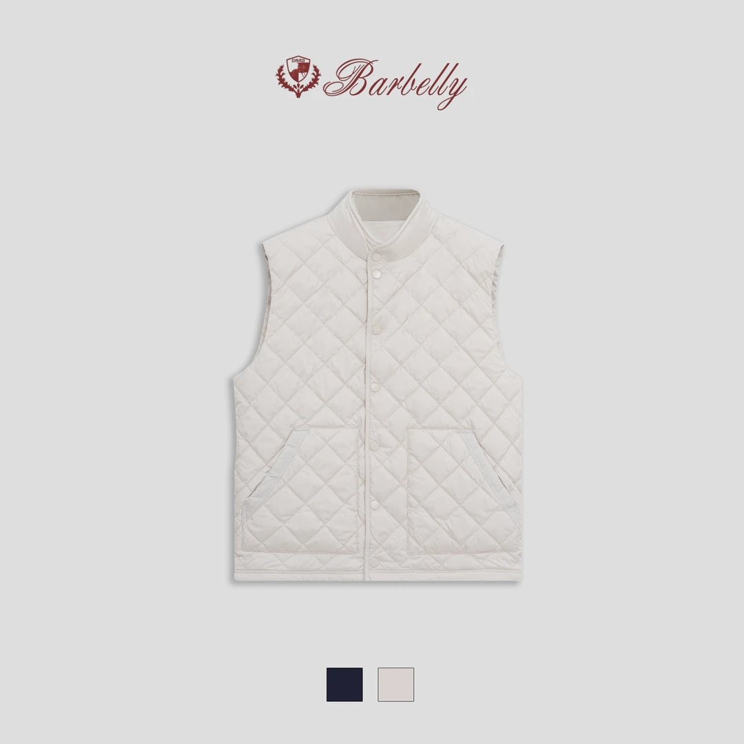 Barbelly娜先生 冬季菱格纹防风高充绒立领保暖白鹅绒马甲SN80482