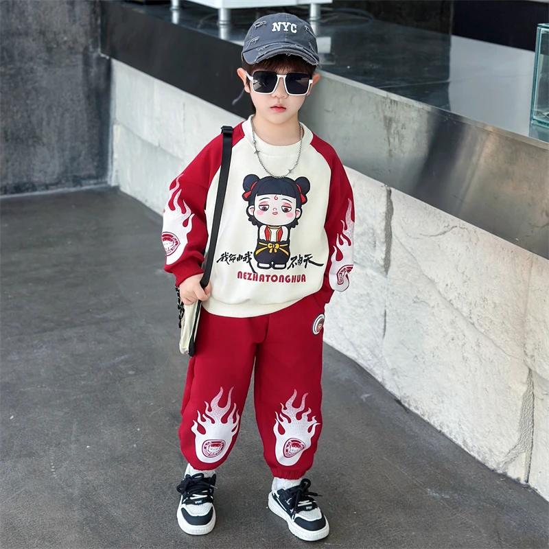 哪吒衣服男童潮童春装套装新款宝宝痞帅时髦潮流奥特曼男童衣服