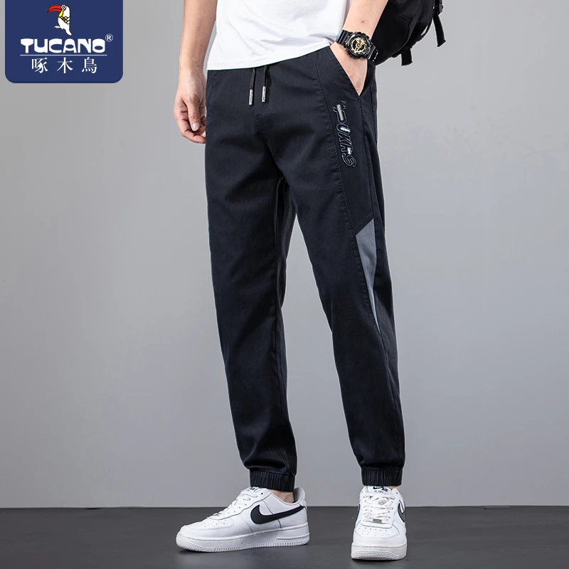 啄木鸟潮牌新款休闲裤男夏季薄款百搭松紧腰男裤宽松束脚九分裤子