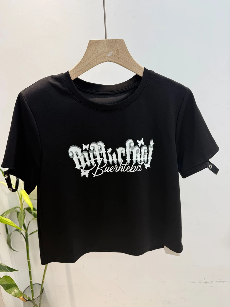 【女人家】25619夏季新款复古字母印花短袖T恤潮流显瘦圆领上衣