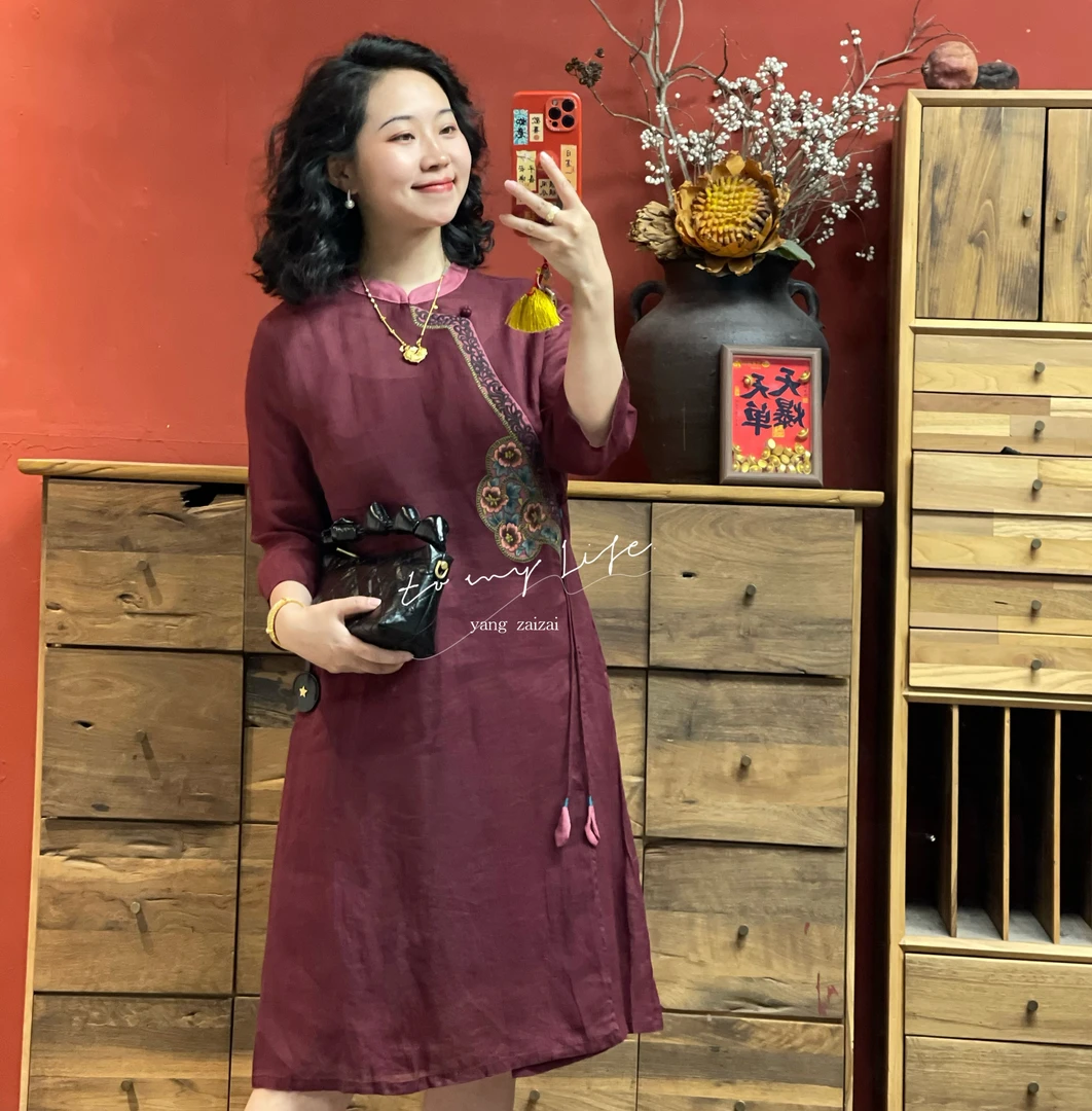 羊在在原创苎麻绣花两件套连衣裙高级感中式时尚女装LYQ25YL0188