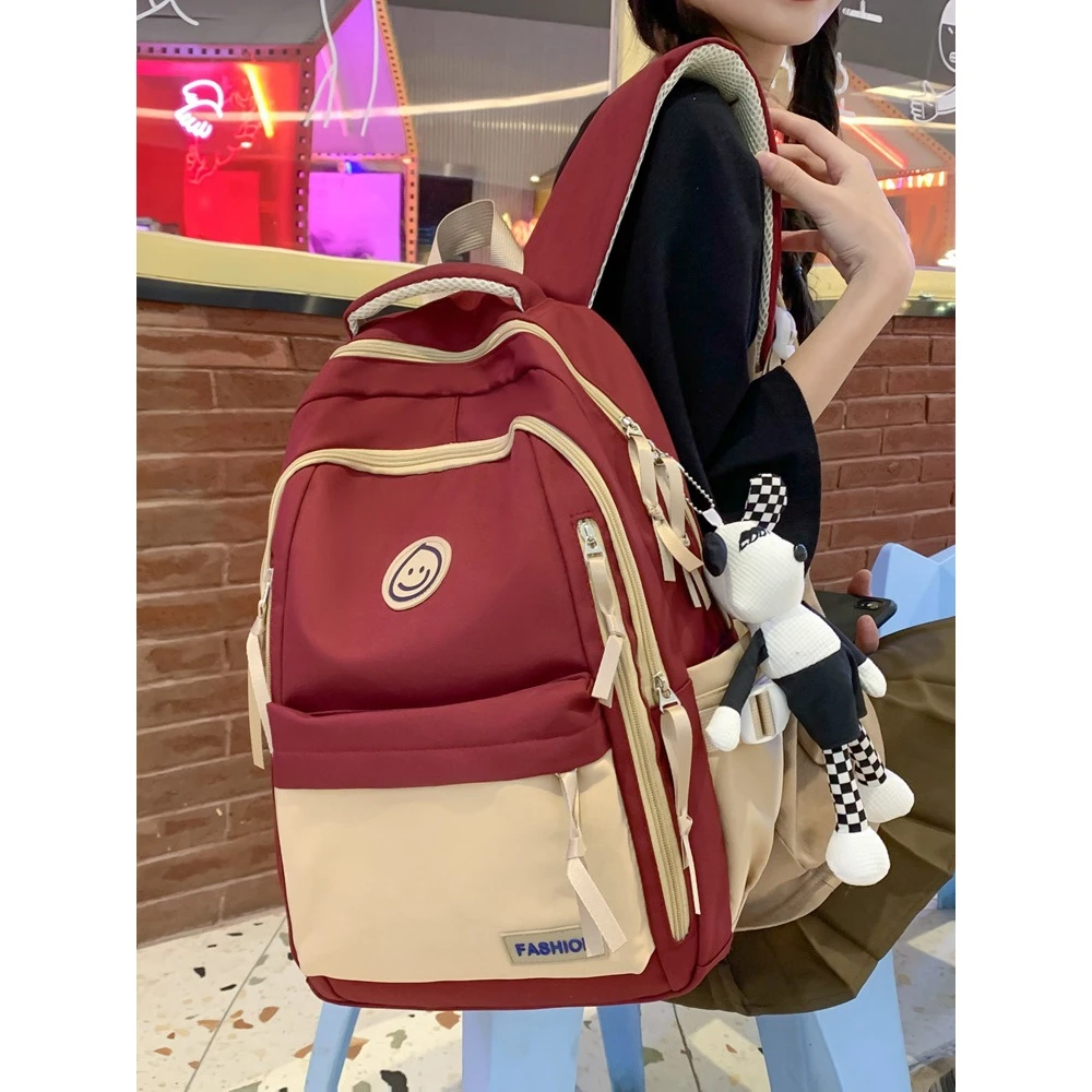 [跳跳]高颜值百搭大容量双肩包女双肩背电脑包女大学生高中生撞色