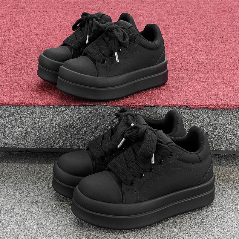 厚底黑武士大头鞋男女款小众鞋子全黑百搭款休闲情侣潮流滑板鞋