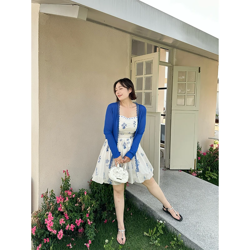 青花瓷~胖MM大码显瘦气质温柔百搭法式米白绣花连衣裙G3Q0020