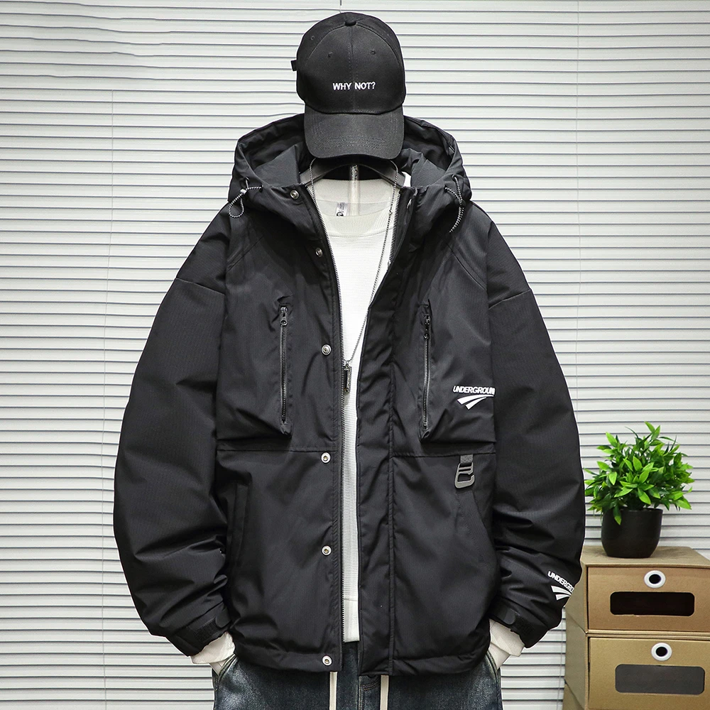 U&PURA美式潮牌户外冲锋衣羽绒服男加大码宽松抗寒保暖连帽百搭