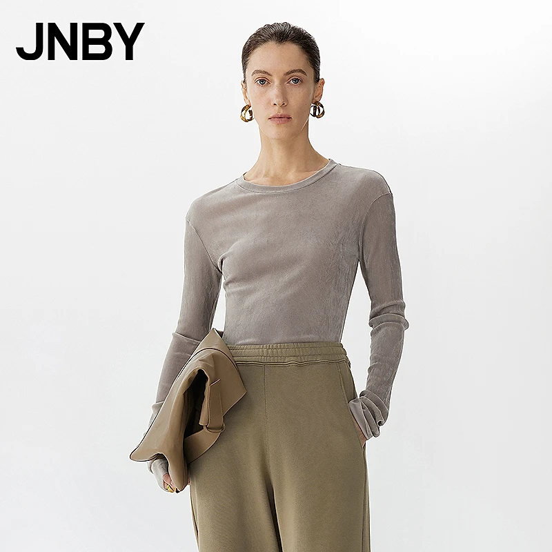 【商场同款新品】JNBY/江南布衣25春修身植绒长袖T恤女5X1110070