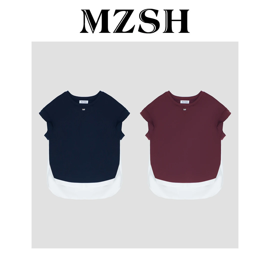 【MZSH】设计感不规则廓形拼接T恤DLMZSH206