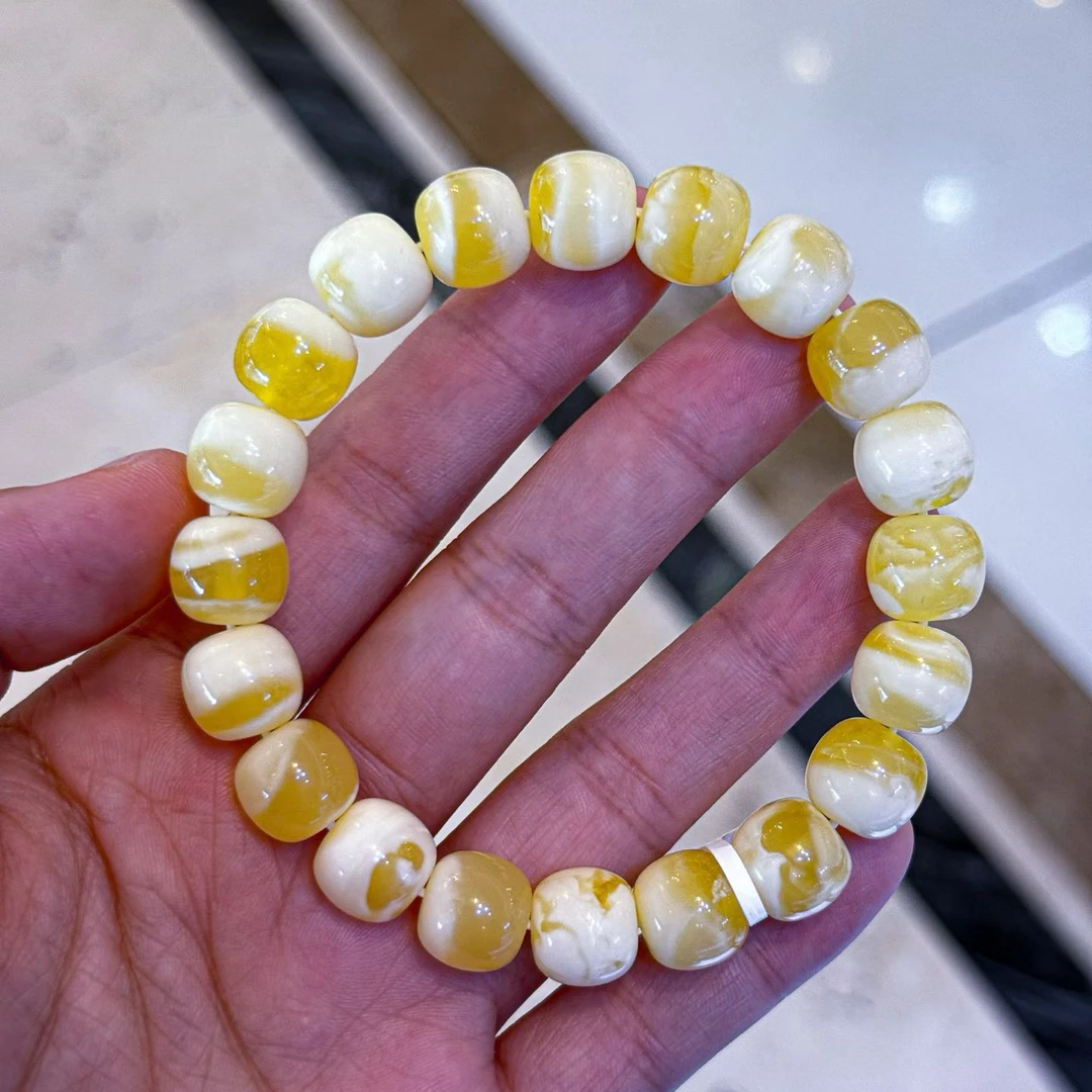 同料11mm俄料金白溶洞老型手串 花纹清晰 金白分明16.7g