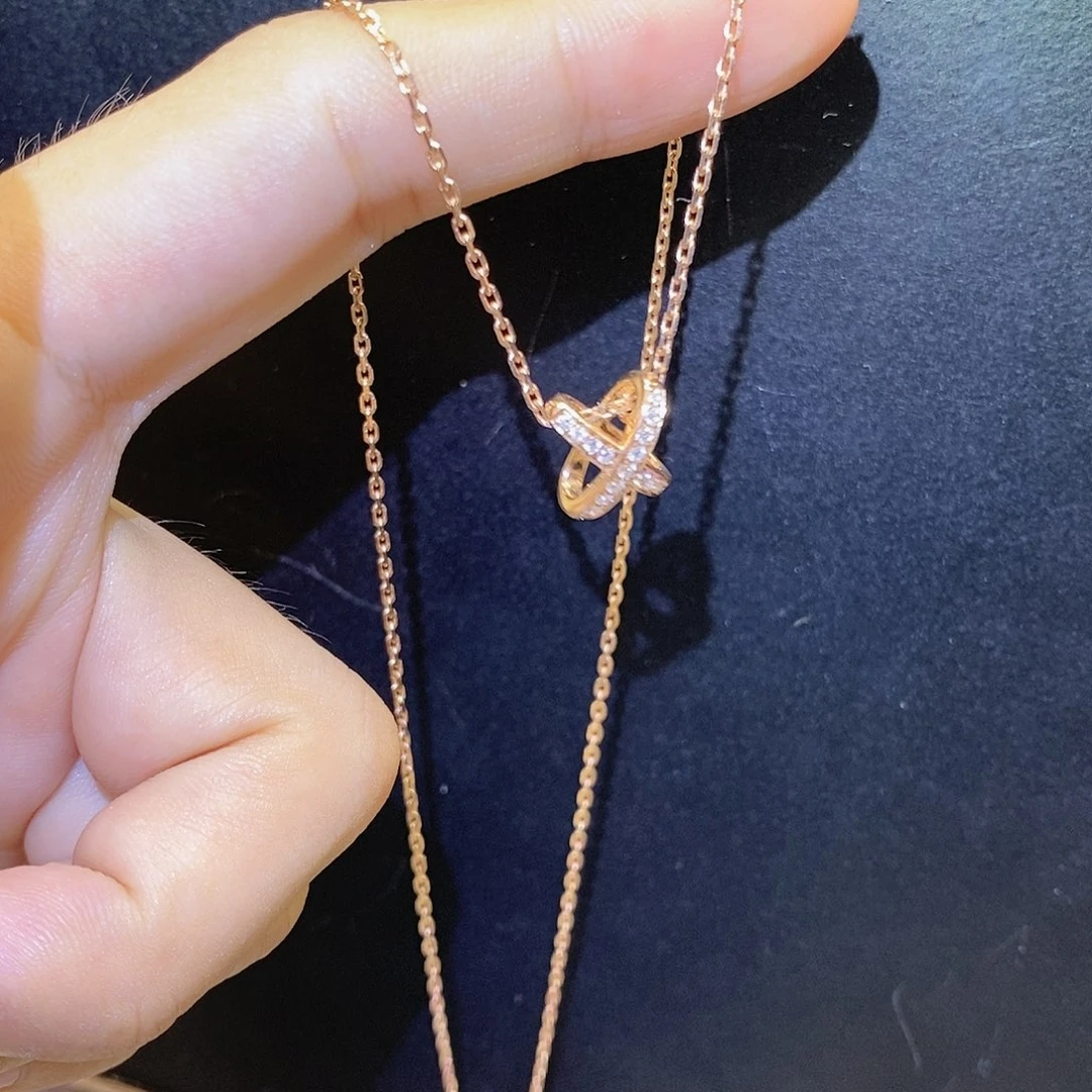 项链钻石18K金镶嵌交叉项链k玫