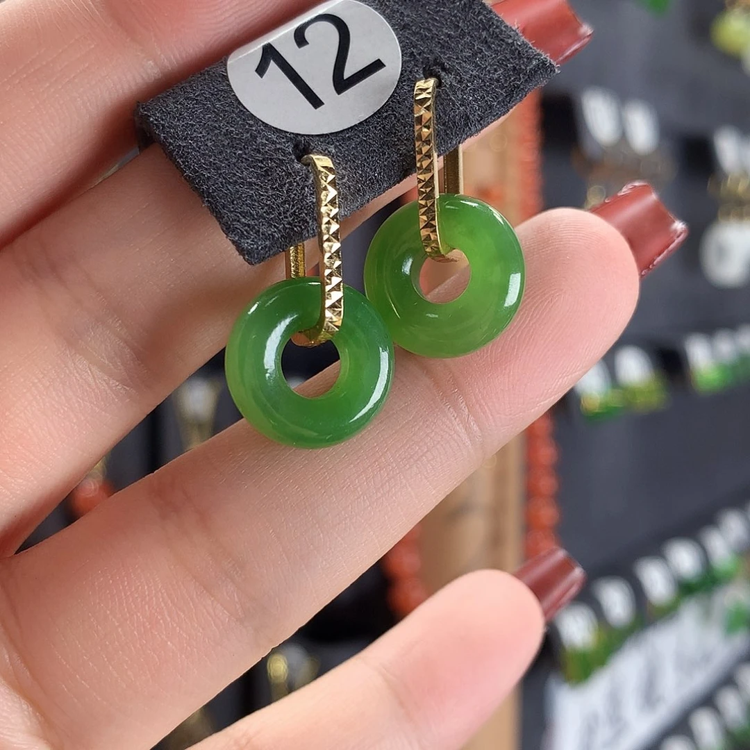 和田玉耳饰18K金镶嵌夏**炎12