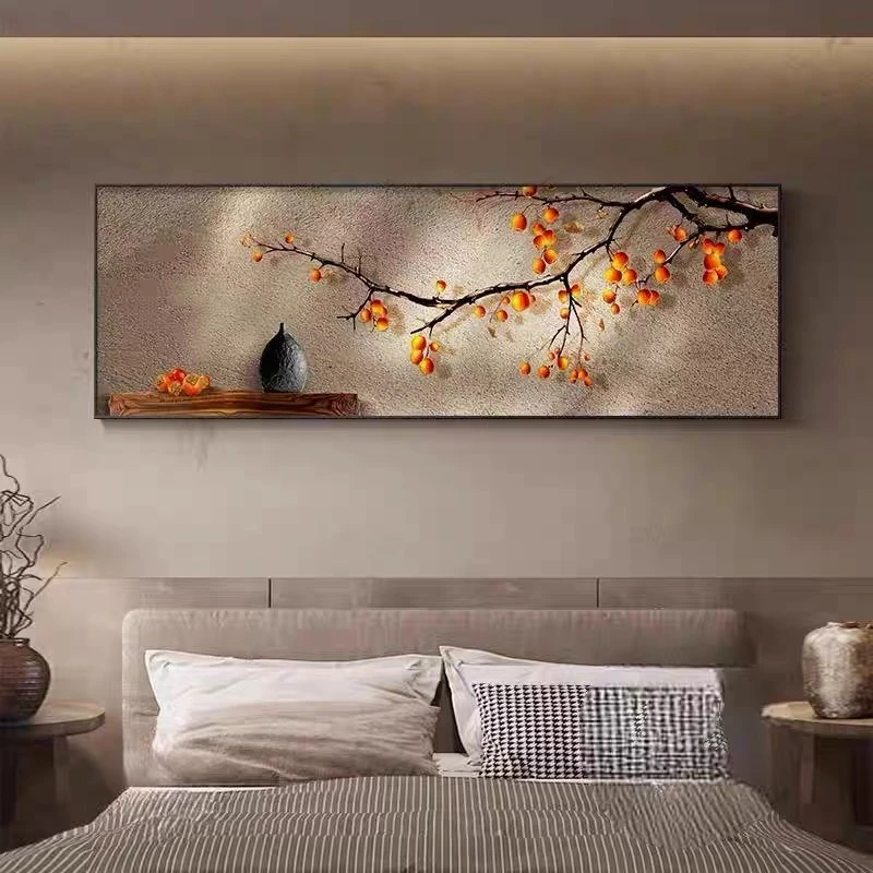 柿柿如意客厅装饰画新中式寓意好壁画侘寂风高级感床头挂画