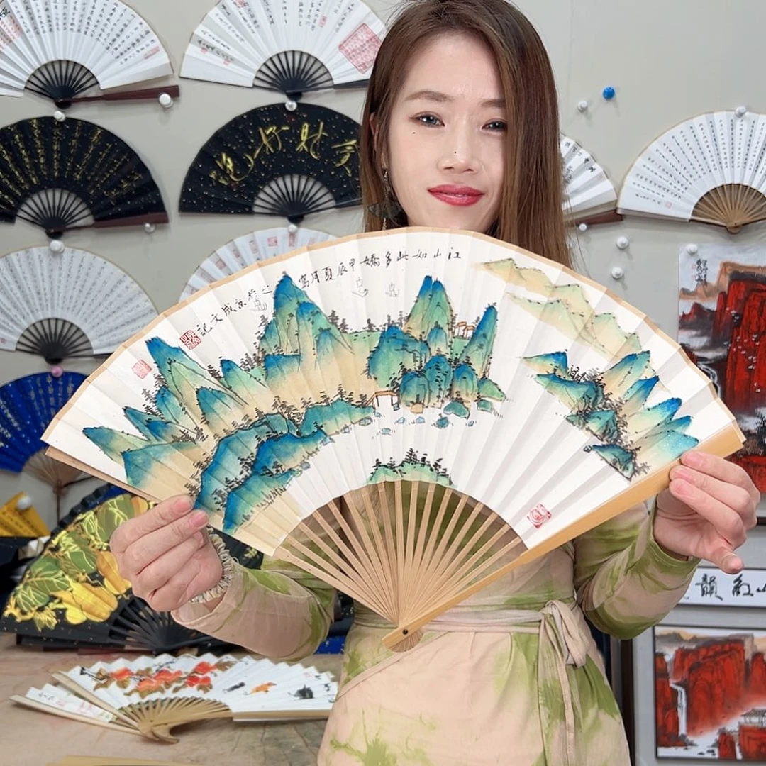 书法九五寸玉竹-文玩扇-手写-粘好发出