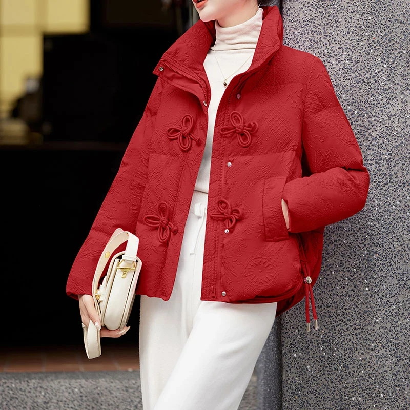 棉服女短款2025新款冬季小个子羽绒棉衣棉袄妈妈小款时尚红色外套