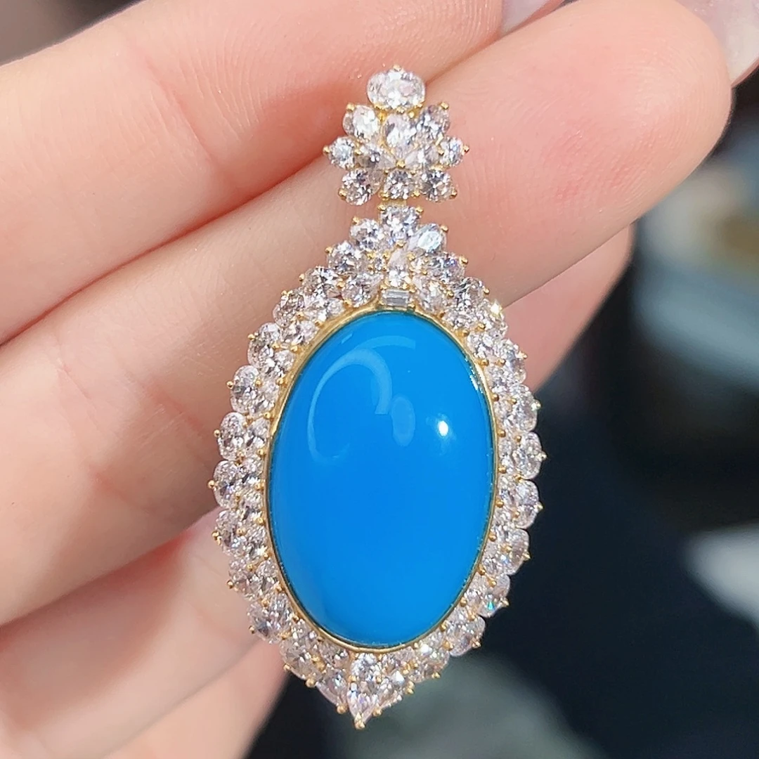 绿松石18K金镶嵌珠宝奇石