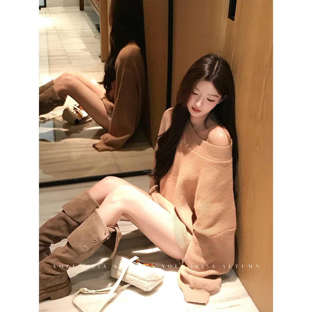 【清仓特惠】YOLI 张宥利 卡其色毛衣女冬季许妍同款宽松百搭通勤套