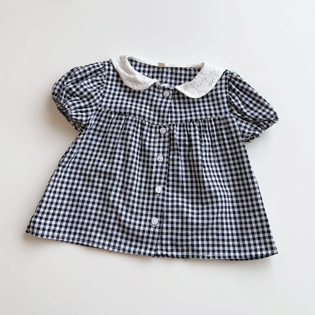 （直播链接39.9-88）日系娃娃领短袖格子上衣儿童夏季