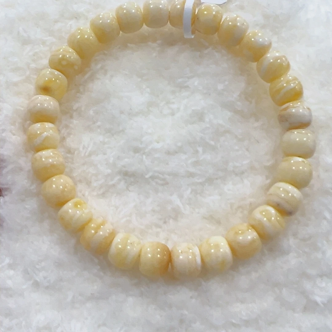 蜜蜡手链未镶嵌8m瓷白虎皮微瑕