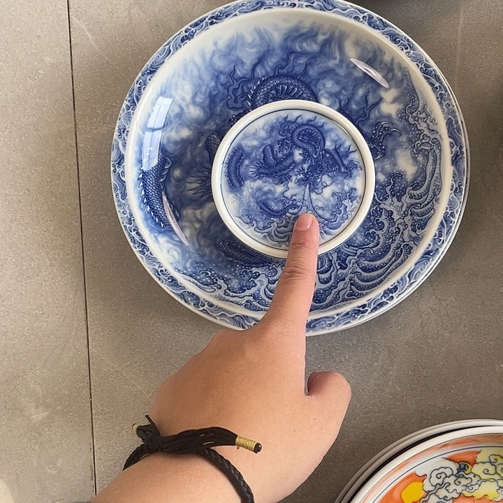 瓷片景德镇青花胭脂蓝龙大壶承加盖置