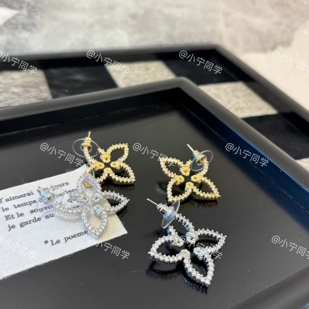 铜合金仿水晶耳饰 铜合金合成锆石耳饰 镂空花花耳环EH2410