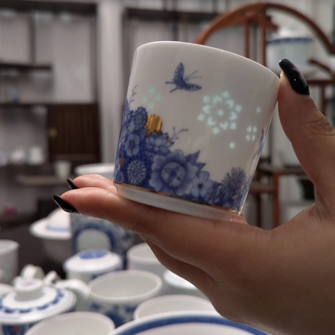 陶瓷花蔓茶水杯两只装