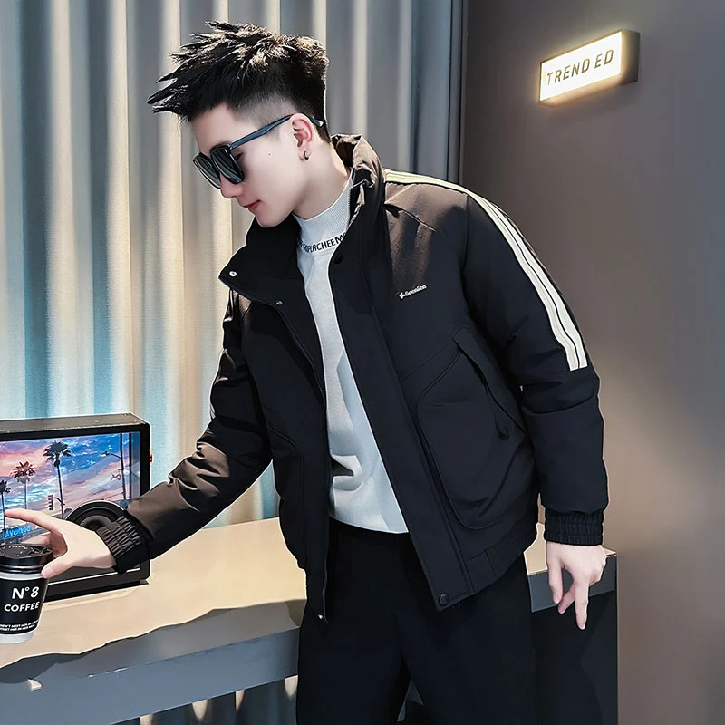 条纹撞色棉服男款冬季保暖加厚立领棉袄2025新款冬装短款棉衣外套