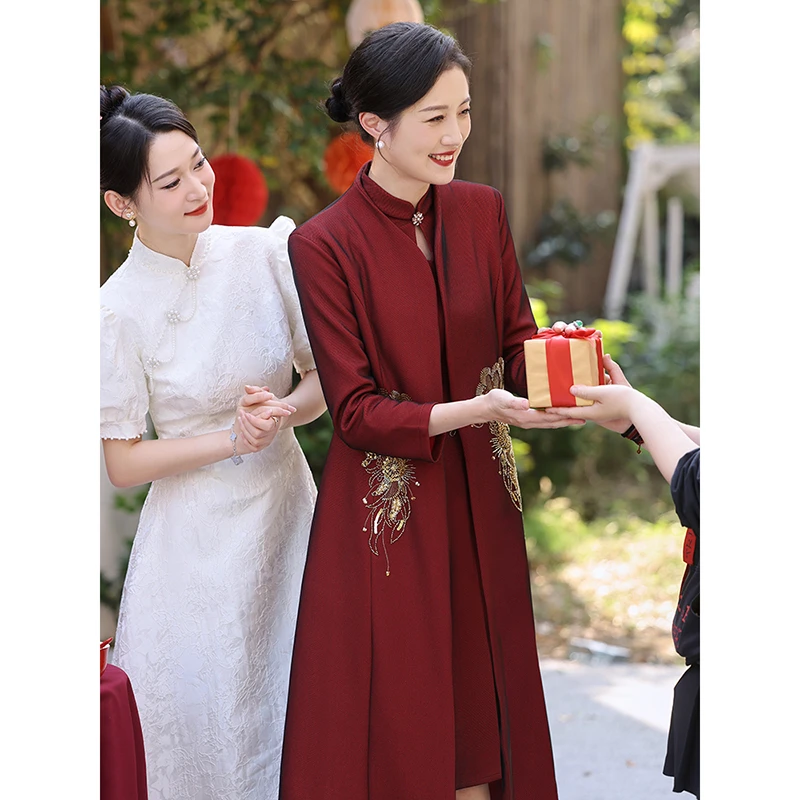 轻奢喜婆婆婚宴装新款春款两件套平时可穿结婚妈妈装喜服礼服套装