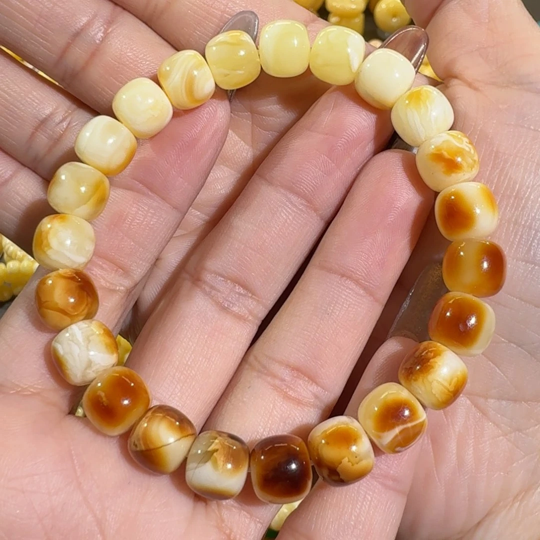 琥珀手链未镶嵌9m+精工老型沁色花蜡手串12.1