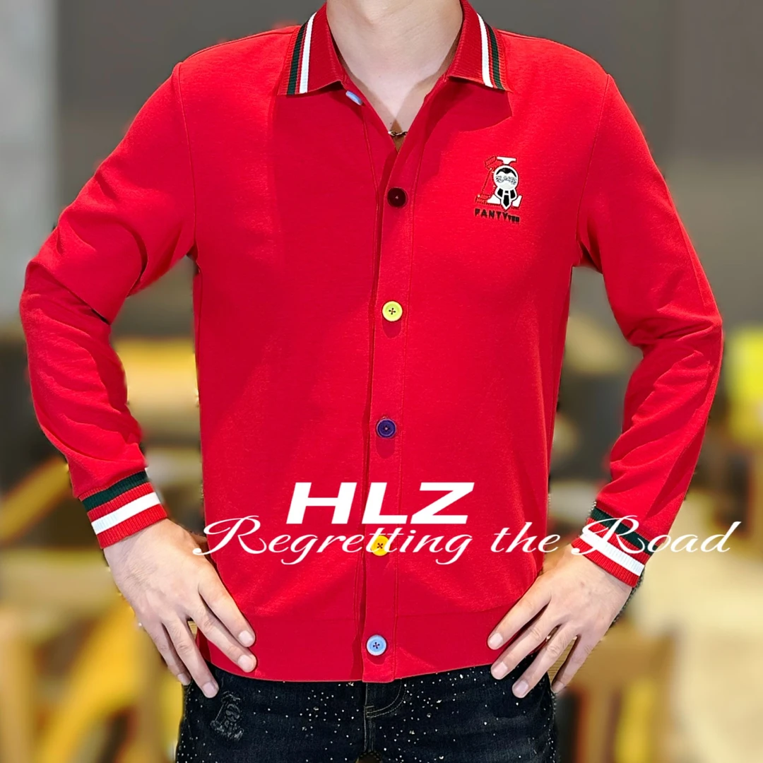 2025秋冬新款小佛爷男士时尚弹力百搭潮流撞色拼接翻领长袖卫衣