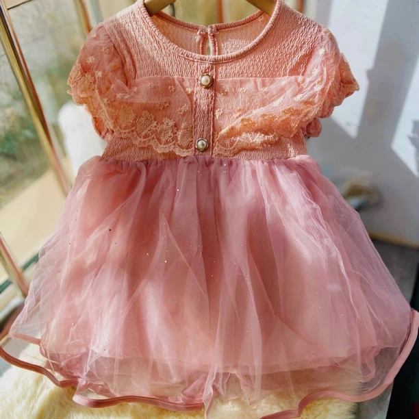 短袖夏装蕾丝蓬蓬纱夏季短裙摆纱裙宝宝童装蓬蓬裙连衣裙小童