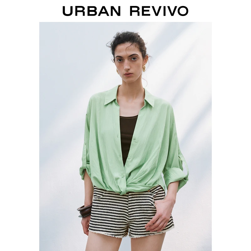 UR2025春季新款女装简约百搭扭结长袖罩衫衬衫UWH250058