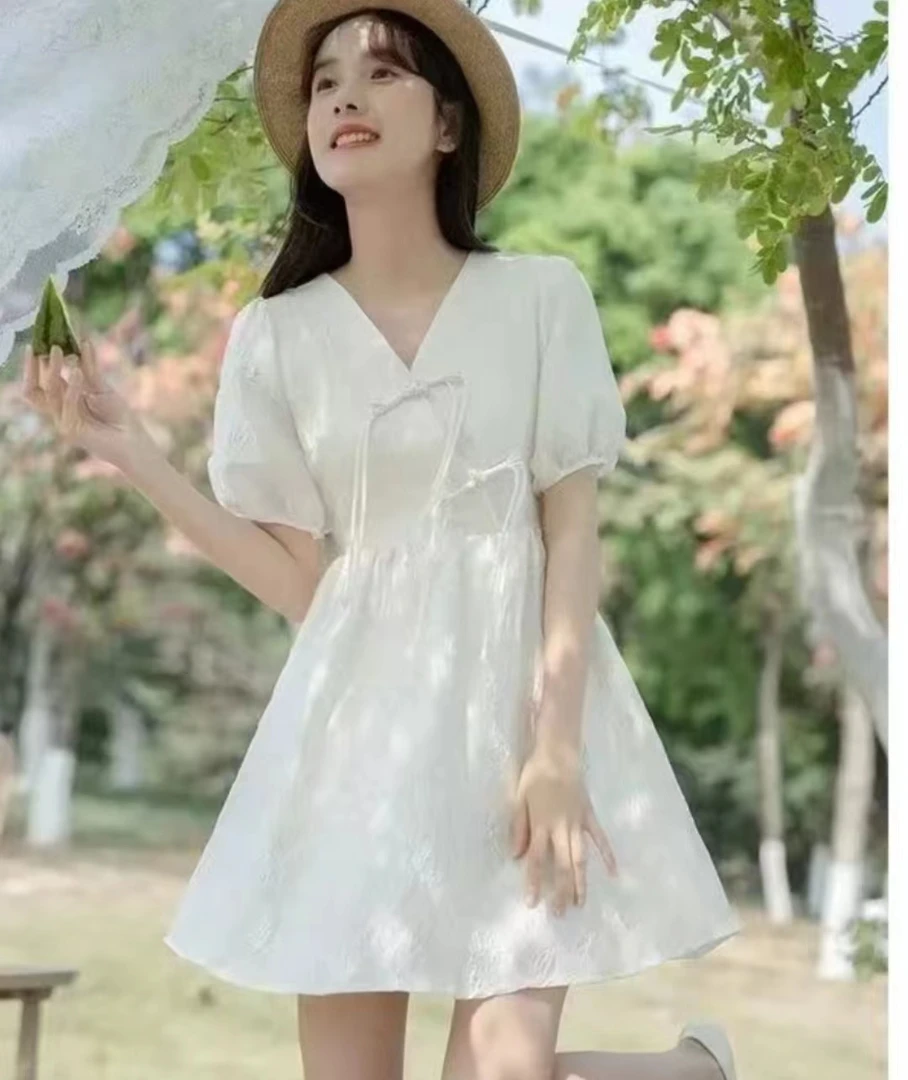 A1-1-3  9103  盘扣提花泡泡袖连衣裙