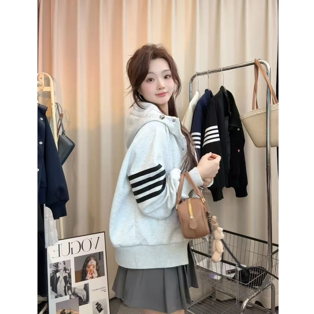 连帽秋季新款撞色开衫薄款百搭宽松型常规耐脏韩版卫衣