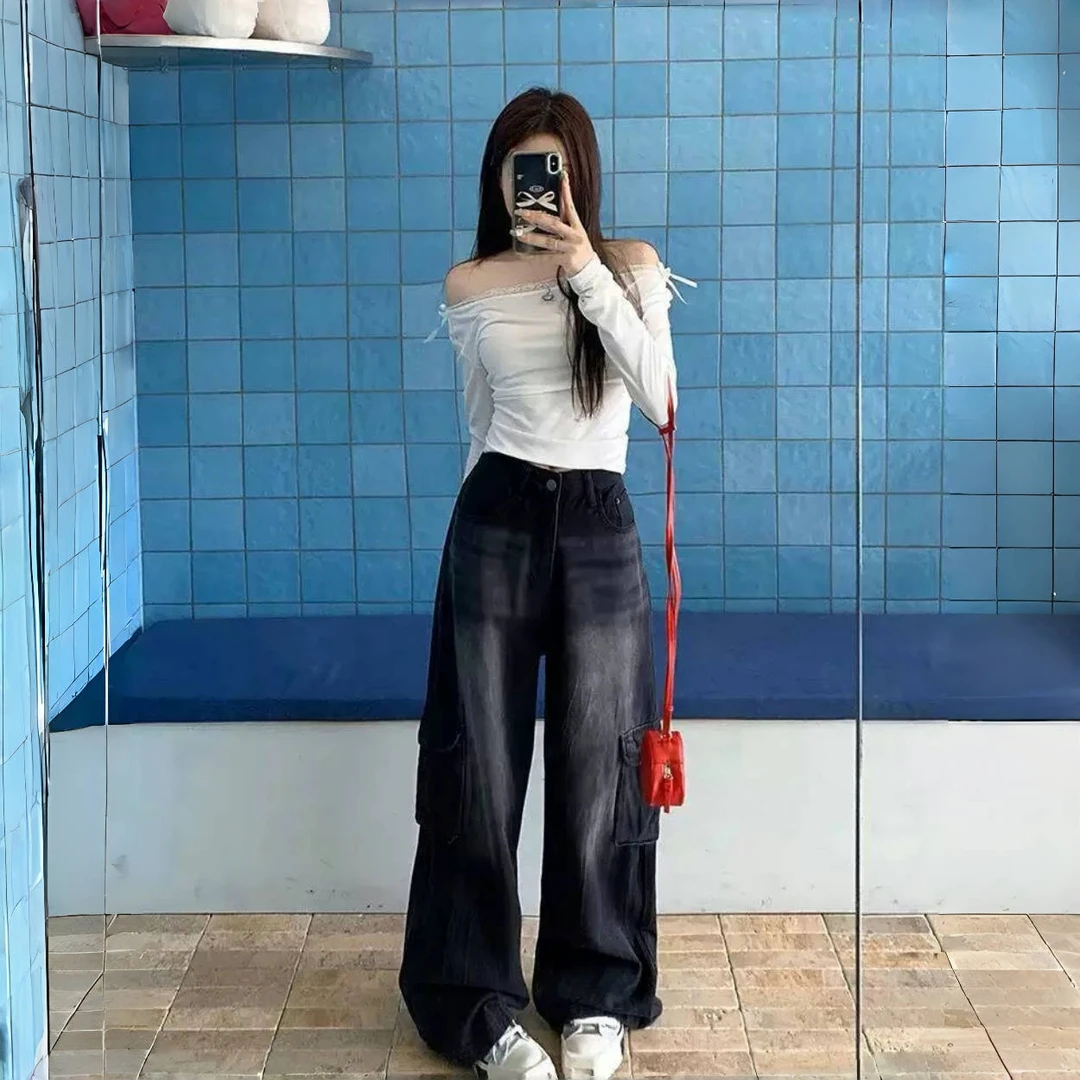 辛特拉雾 / 美式高街阔腿牛仔裤14252花契大码200斤胖mm休闲时尚